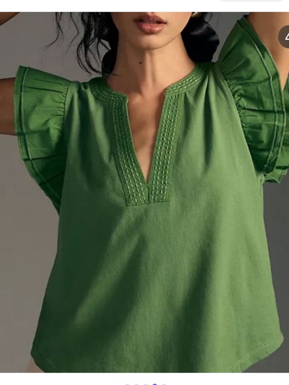 MAEVE by Anthropologie PEA GREEN v neck EMBROIDERED flutter sleeve TEE SHIRT M